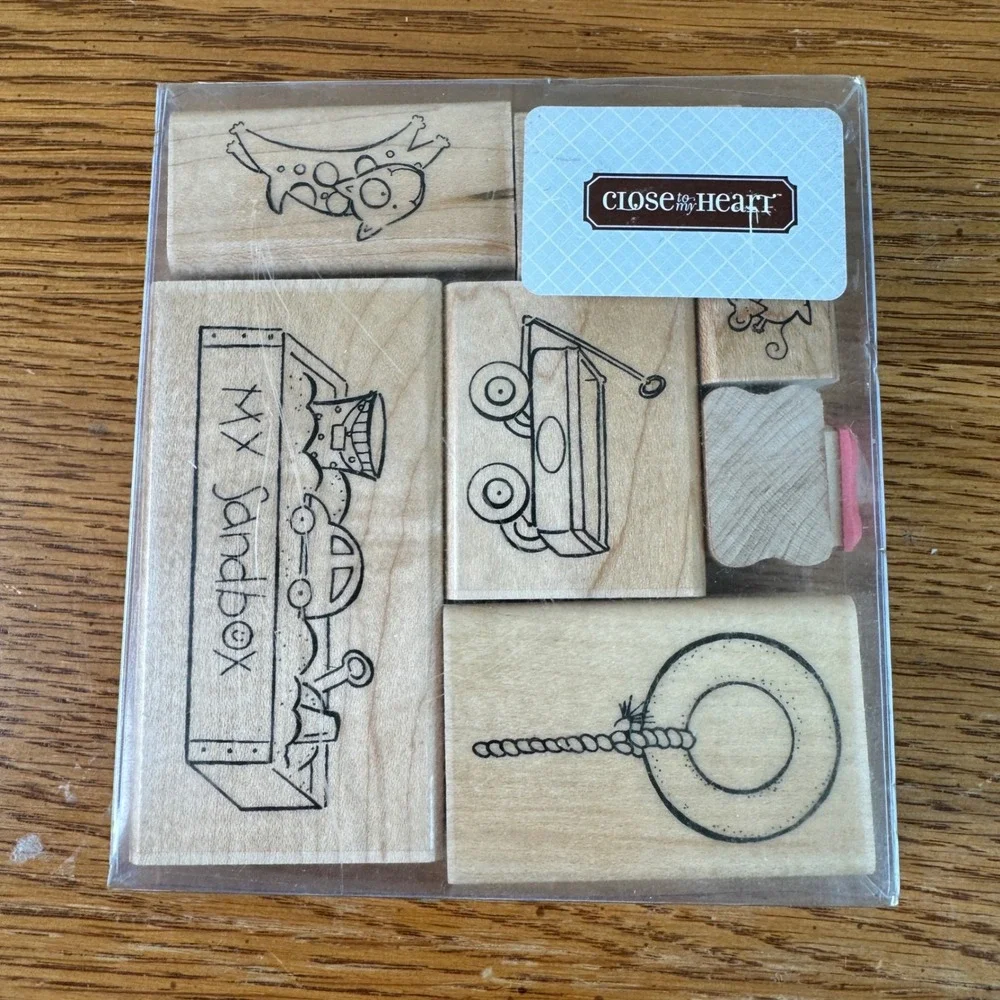 Close To My Heart My‎ Sandbox Wood Mounted Rubber Stamp Set S671 7pc CTMH Wagon